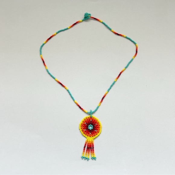 Striking Colorful Beaded Medallion Necklace - Picture 7 of 10